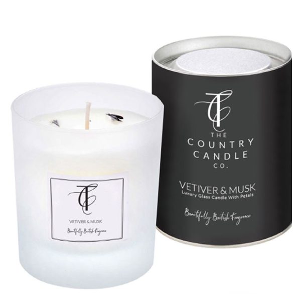 Vetiver & Musk Glass Candle – 50-Hour Burn | Pastels Collection