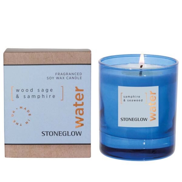 Water: Wood Sage & Samphire Scented Candle Boxed Tumbler Stoneglow Elements