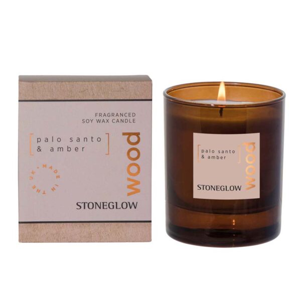 Wood: Palo Santo & Amber Scented Candle Boxed Tumbler from the Stoneglow Elements collection