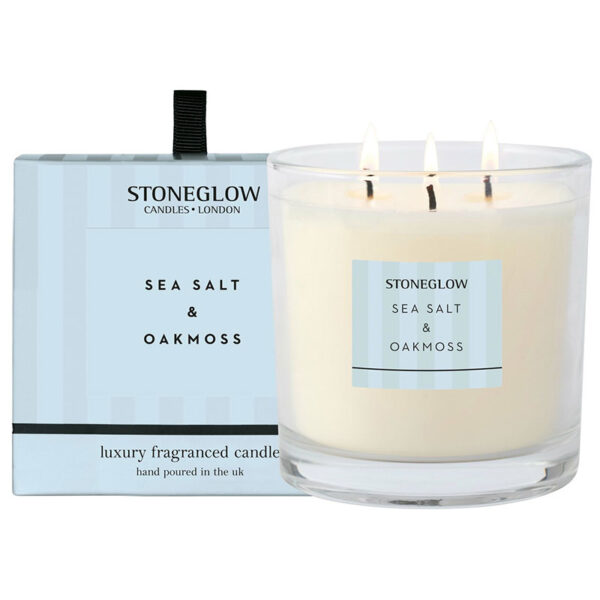 Sea Salt & Oakmoss 3 Wick Candle made by Stoneglow Candles